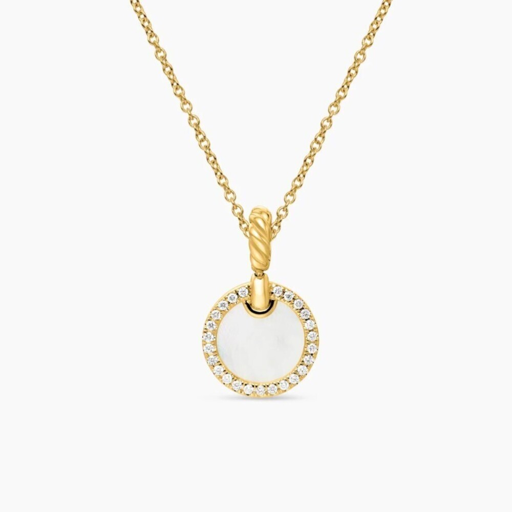 David Yurman Gold Round Diamond Mother-of-Pearl Necklace